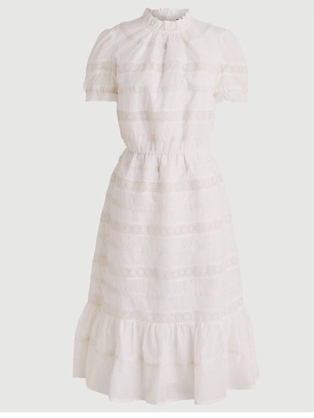 J. Crew Puff Sleeve Daisy Train Midi White Dress Organic Cotton Size 1